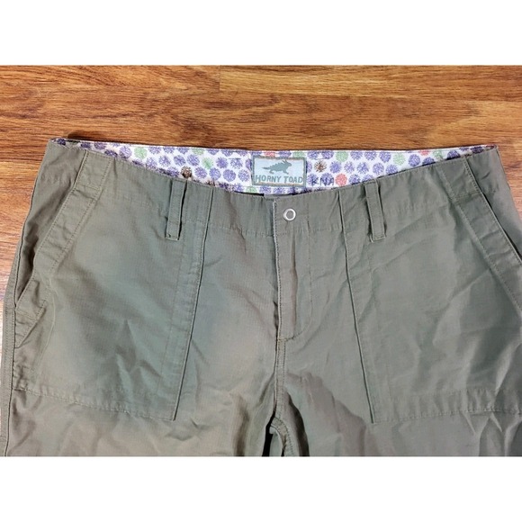Horny Toad Cropped Nylon Trail Hiking Pants Women 18 Embroidered Olive - Picture 2 of 5